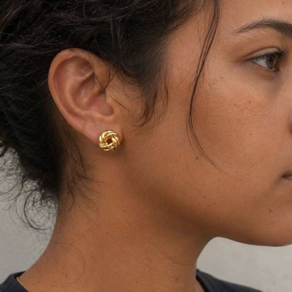Love Knot Large Stud Earrings Gold Tone .75” - Picture 2 of 5